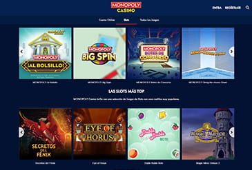 La sección de juegos disponibles en MONOPOLY Casino
