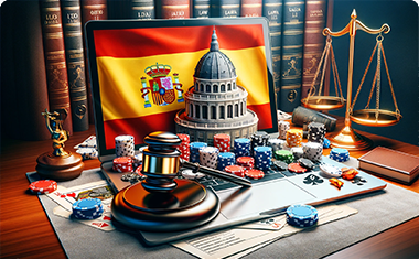 Fichas de casinos online junto a la bandera española que simbolizan la prevención del fraude en los juegos de azar.