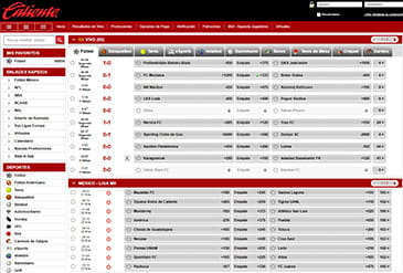 La página principal de apuestas deportivas en Caliente Panamá