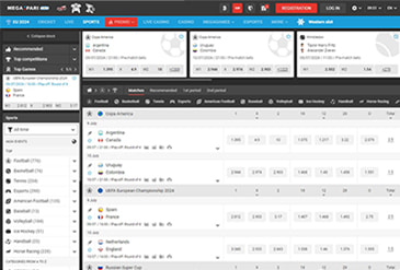 Página principal de apuestas deportivas en Megapari