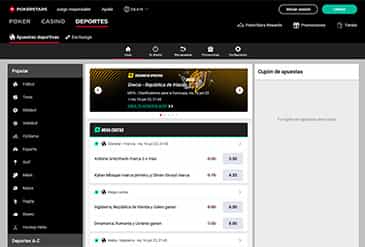 Página princial de apuestas deportivas en PokerStars