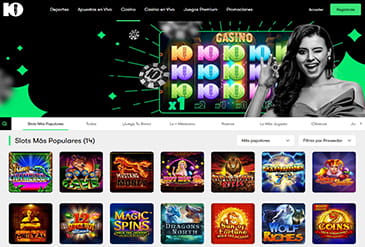 Página de la sección de casino de 10bet Panamá