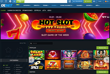 Página principal del catálogo de juegos de 1xBet