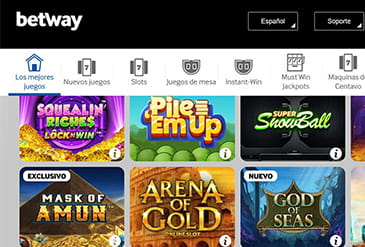 Página de la sección de casino de reseña Betway
