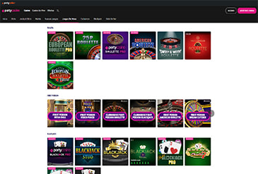 Catálogo de juegos en PartyCasino