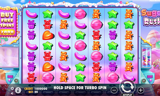 Tablero de la slot Sugar Rush al jugar en un casino online.