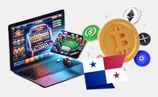 Símbolo de Bitcoin y la bandera de Panamá.