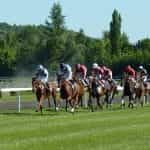 Carrera de caballos en un hipódromo.