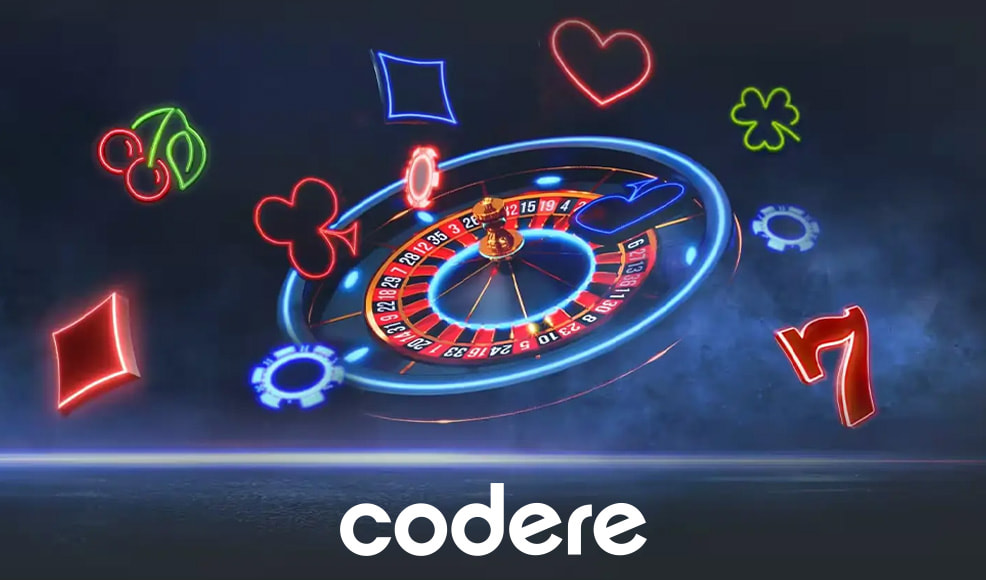 Símbolos digitales de juegos de casino y el logo de Codere.