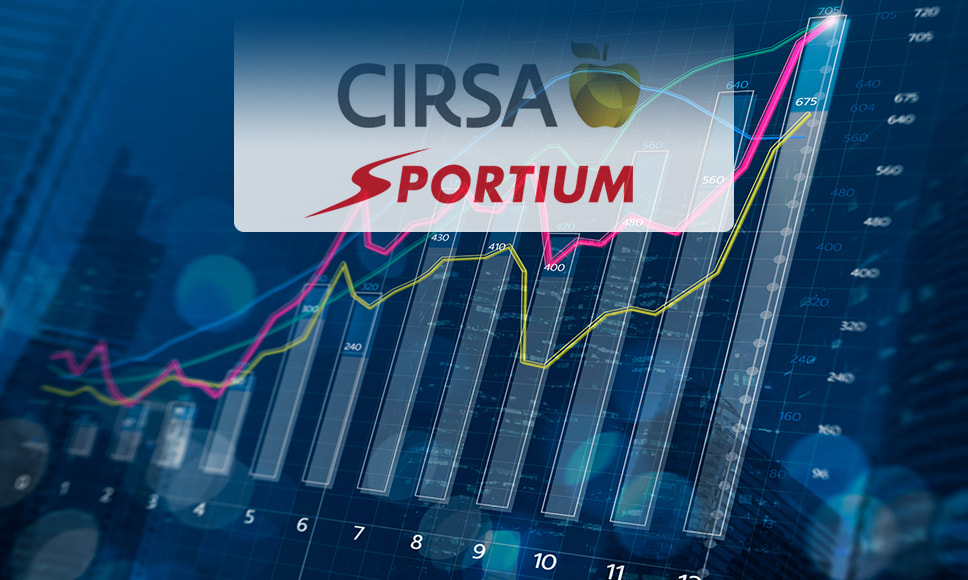 Gráfica financiera con los logos de Cirsa y Sportium.