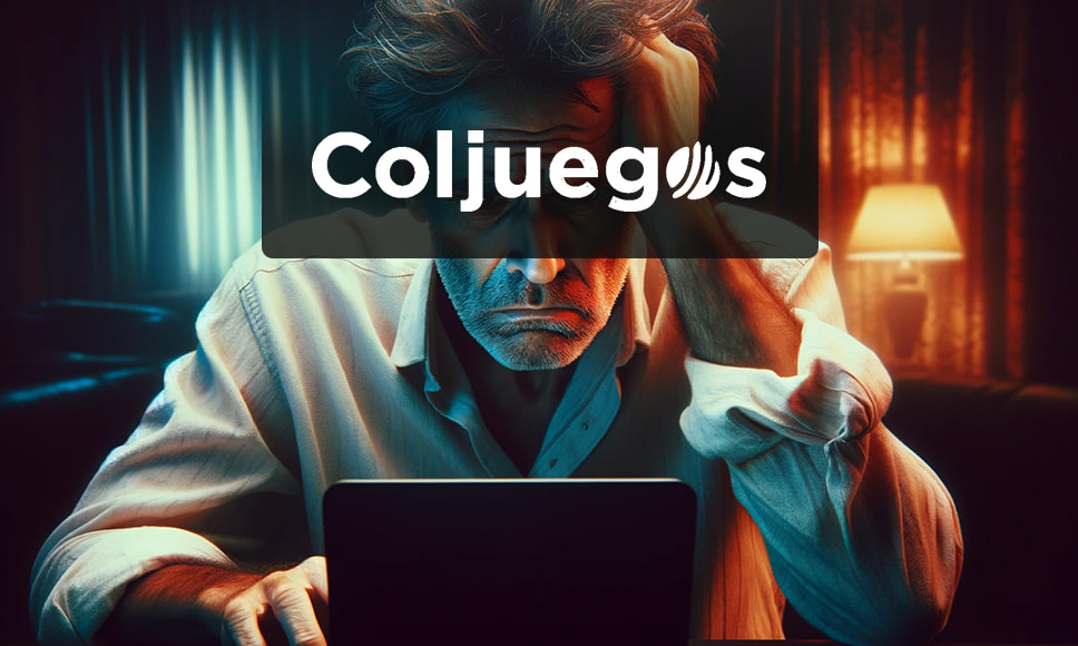 Símbolo de Coljuegos y juego online en una computadora portátil.