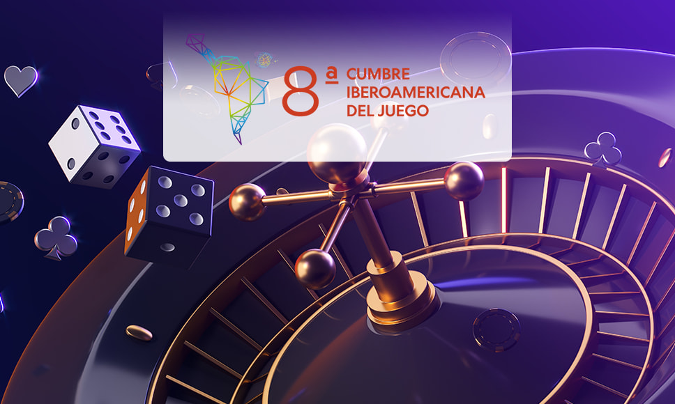 Emblema de la 8va Cumbre Iberoamericana del juego con una ruleta.