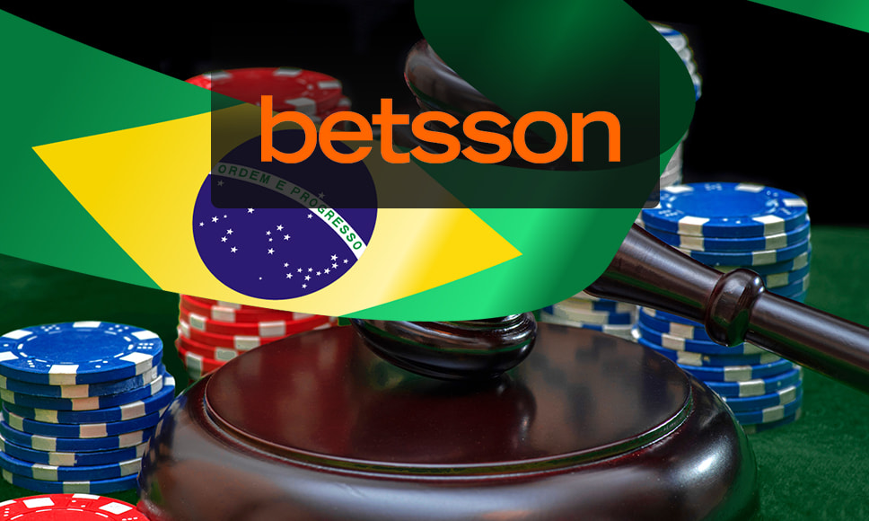 Logo de Betsson con la bandera de Brasil y símbolos del juego.