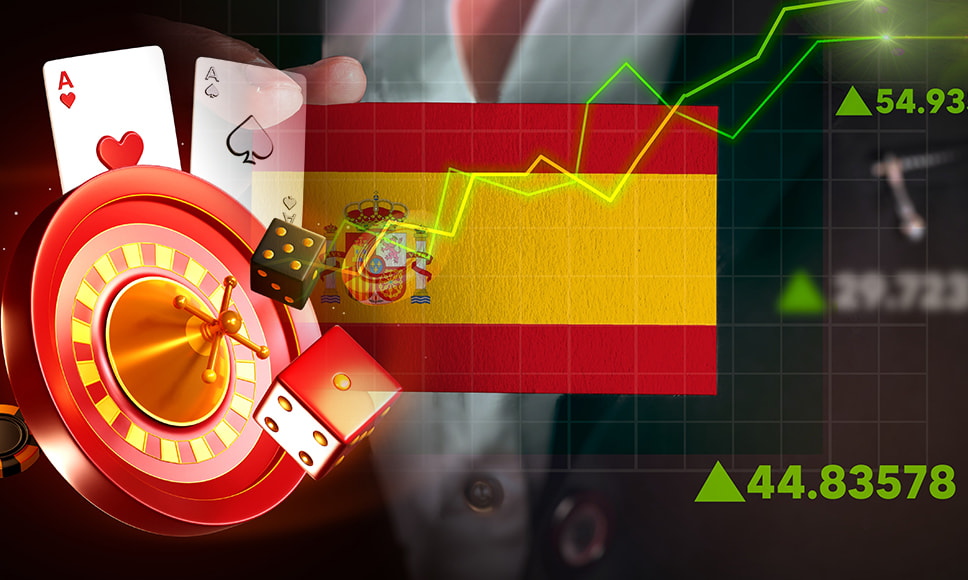 Bandera de España, gráfica de crecimiento y juegos de casino.