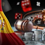 Monedas y juegos de casino con la bandera española.