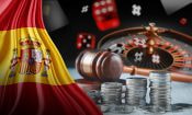 Monedas y juegos de casino con la bandera española.