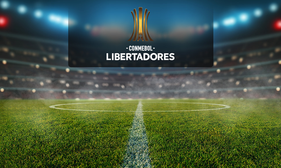 Estadio de fútbol y logo de la Conmebol Libertadores.