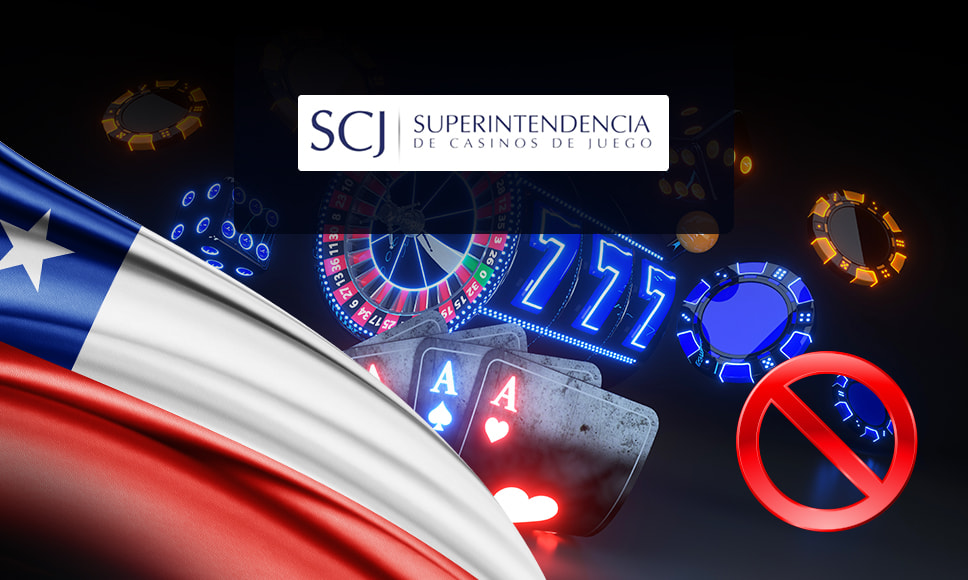 Bandera de Chile, juegos de azar y el logo de la Superintendencia de Casinos de Juego en Chile.