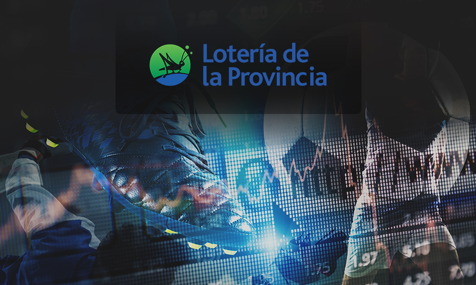 Trasfondo digital con deportes y el logo de la Lotería de la Provincia de Buenos Aires.