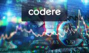 Logos del casino online Codere y del índice bursátil Nasdaq con un apretón de manos.