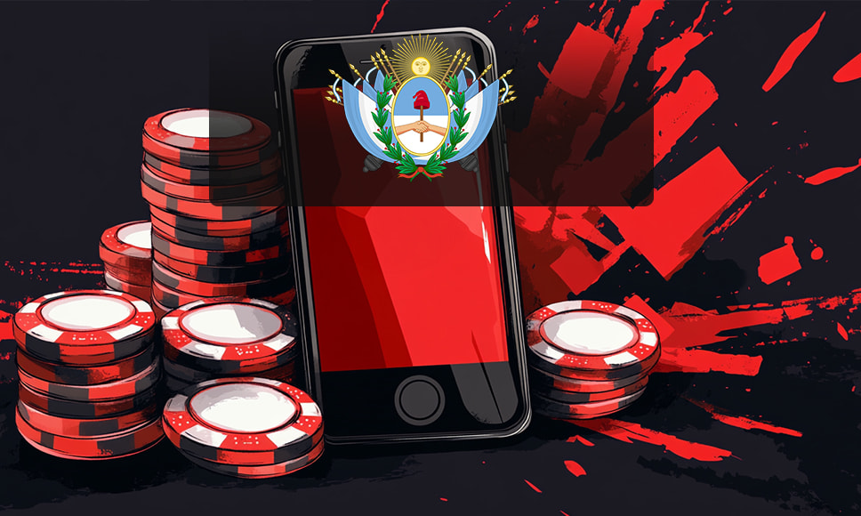 Fichas de casino, teléfono móvil y escudo de Buenos Aires.